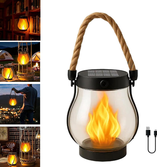 Outdoor solar lights - Solar garden lighting - Solar lantern - Dancing flame outdoor solar lanterns waterproof lighting - Hemp rope flame lamp - For camping garden patio garden halloween decoration (1 piece).