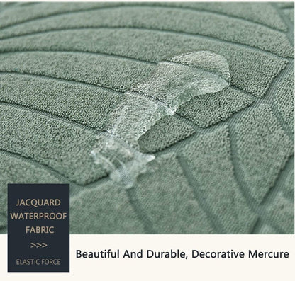 Waterproof cushion cover 45x45 - Set of 2 cushion covers - Bright green jacquard leaf pattern