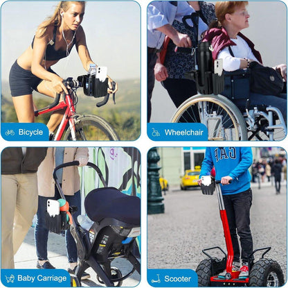 Stroller cup holder - Bicycle cup holder - Universal cup holder - 2-in-1 cup holder and phone holder - Suitable for strollers, bicycles, walkers, and wheelchairs.