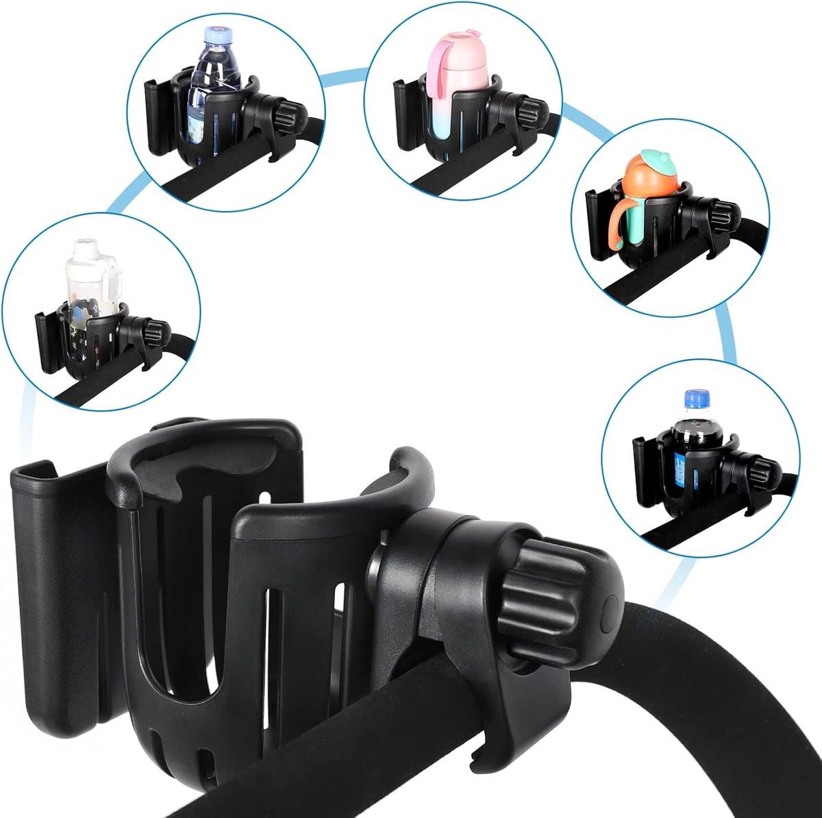 Stroller cup holder - Bicycle cup holder - Universal cup holder - 2-in-1 cup holder and phone holder - Suitable for strollers, bicycles, walkers, and wheelchairs.