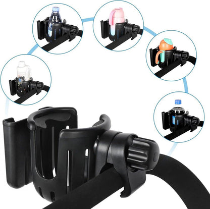 Stroller cup holder - Bicycle cup holder - Universal cup holder - 2-in-1 cup holder and phone holder - Suitable for strollers, bicycles, walkers, and wheelchairs.