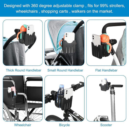 Stroller cup holder - Bicycle cup holder - Universal cup holder - 2-in-1 cup holder and phone holder - Suitable for strollers, bicycles, walkers, and wheelchairs.