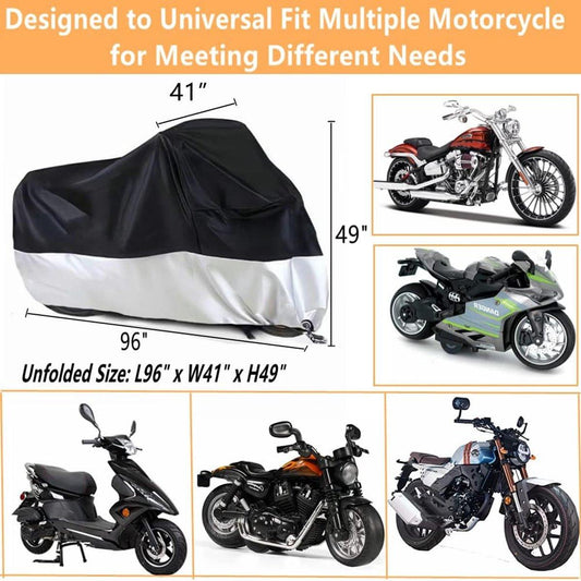 Motorcycle cover, Waterproof car cover with lock holes and storage bag, suitable for motorcycles up to 245 cm.