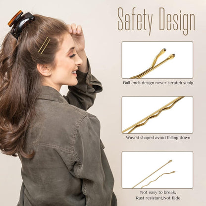 100 Pieces 2 Inch Gold Hairpins - With Clear Storage Box - For Hair Salons & Personal Use