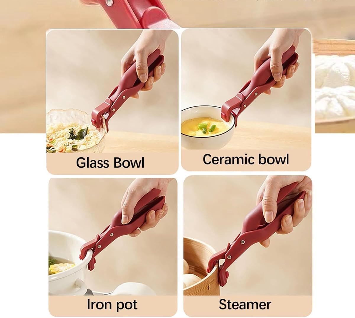 2-piece anti-burn clip for bowls - Kitchen use - Clip for hot dishes - Non-slip silicone clip for the kitchen - 2025 improved silicone clip
