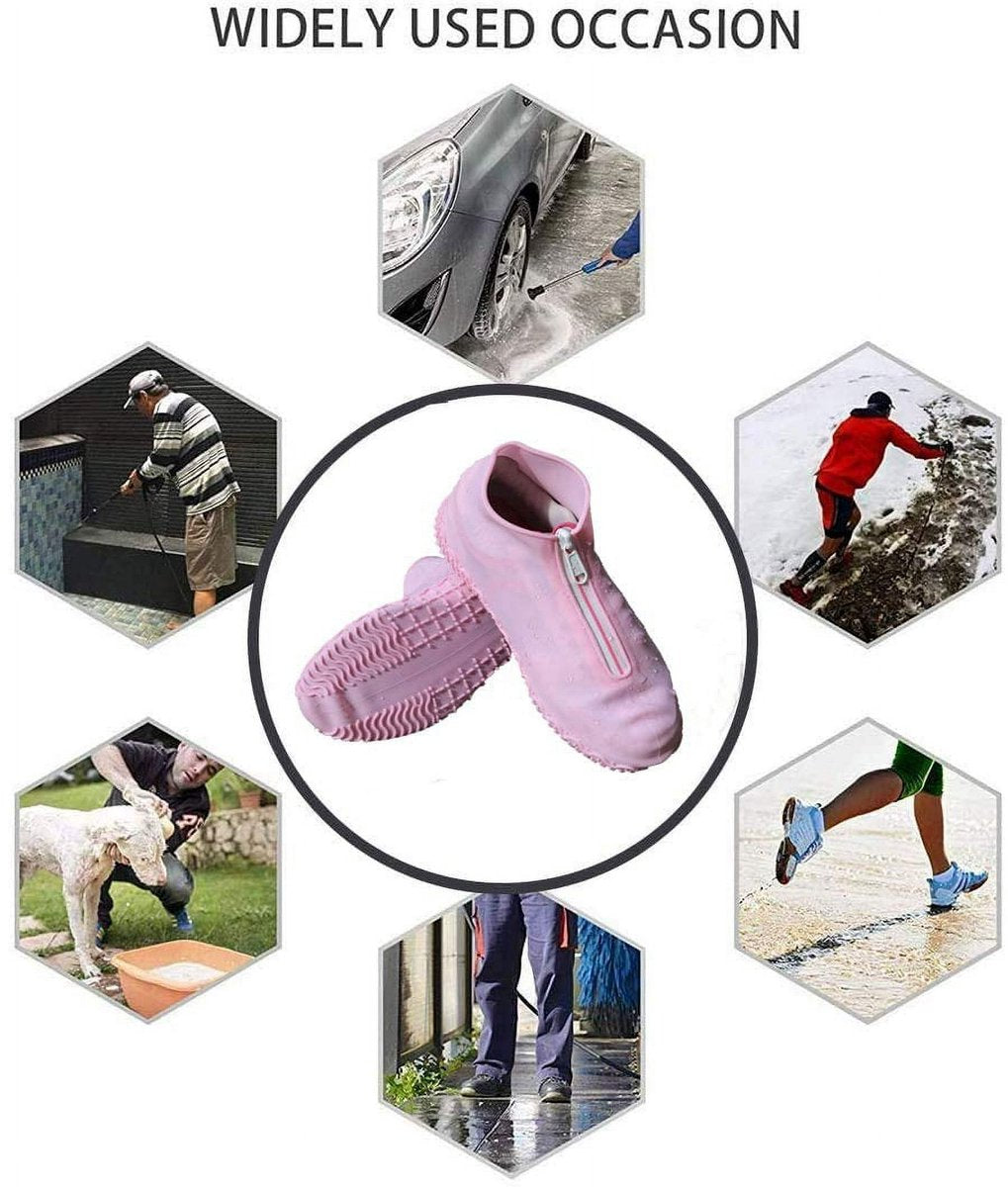 Waterproof shoe covers - reusable, foldable, non-slip rain shoe covers - with zipper - unisex - pink, size L