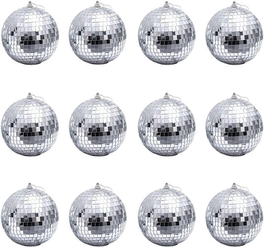 12 1.2-inch silver mirrored disco ball Christmas tree ornaments - suitable for family parties, Christmas decorations for weddings - create light effects