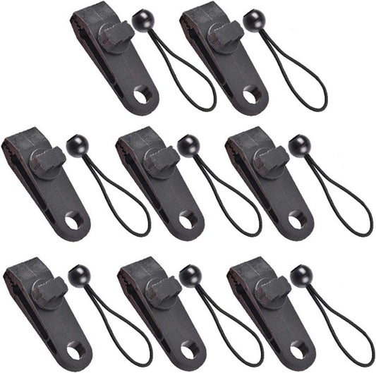 Tarp Clips & Bungee Cords 10-piece â Heavy Duty, for tents/banners (black).