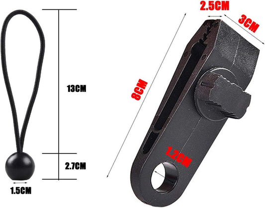 Tarp Clips & Bungee Cords 10-piece â Heavy Duty, for tents/banners (black).