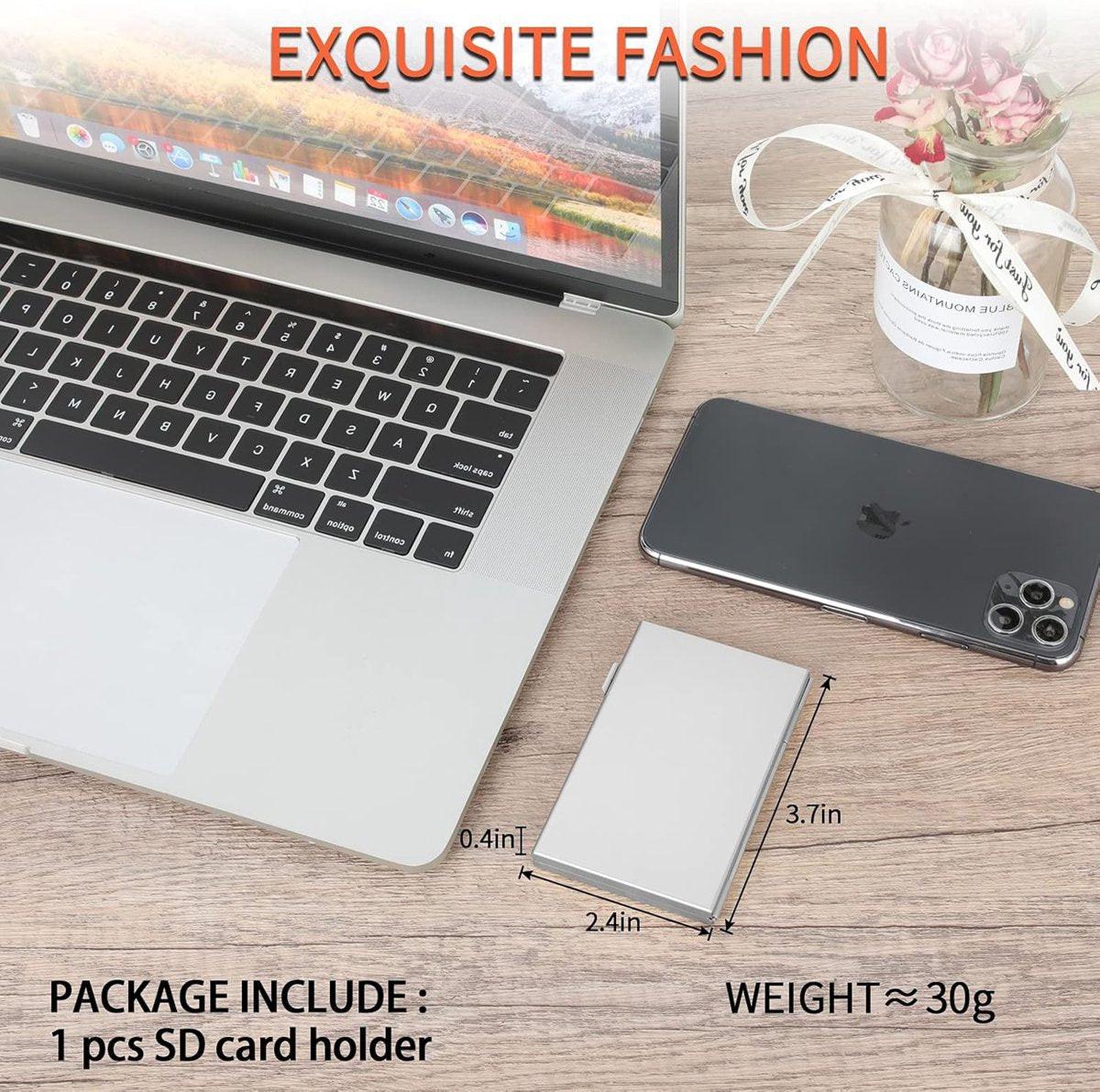SD card holder - SD card holder - Memory card holder - Aluminum alloy hard shell - Dual layer capacity for 6 SD cards and 12 TF cards Silver color.