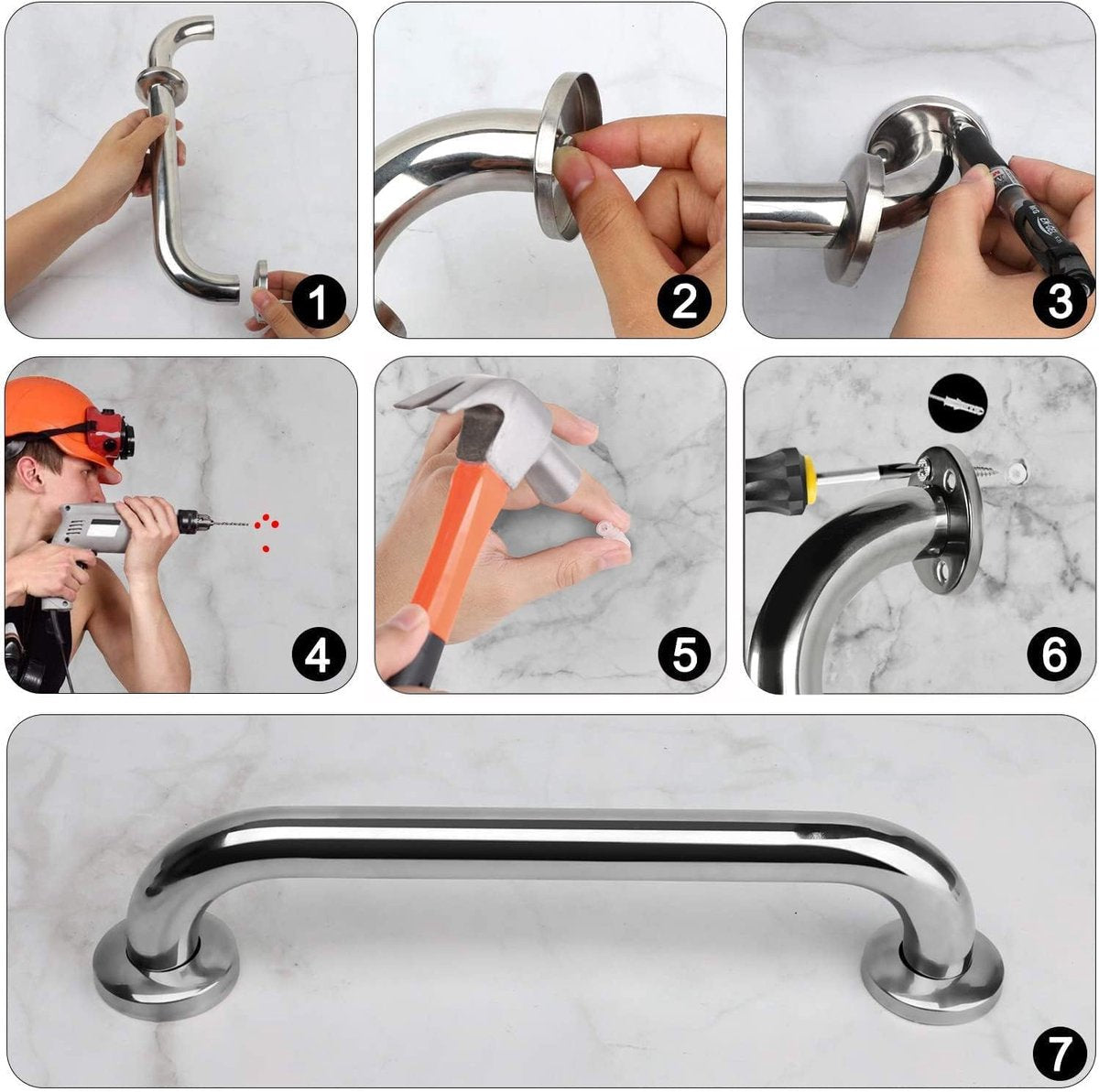 2 Pieces Bathroom Grab Bar 304 Stainless Steel - 30cm - 500lbs Load Capacity - For the Elderly