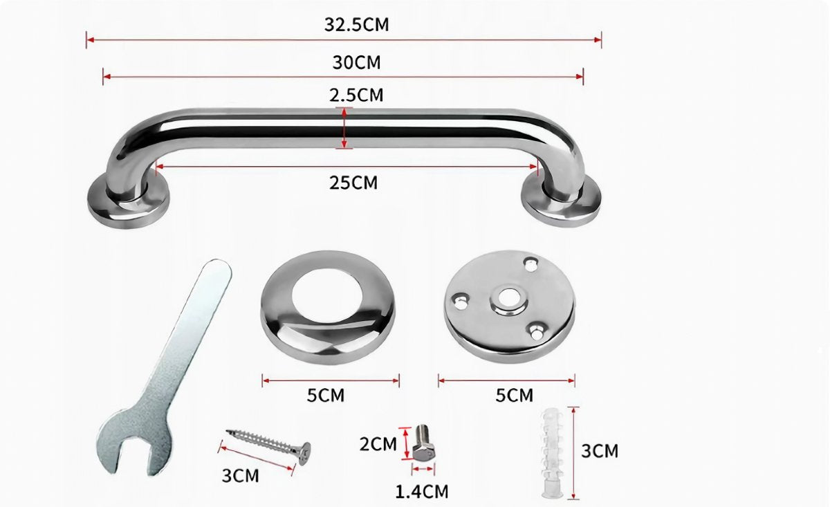 2 Pieces Bathroom Grab Bar 304 Stainless Steel - 30cm - 500lbs Load Capacity - For the Elderly