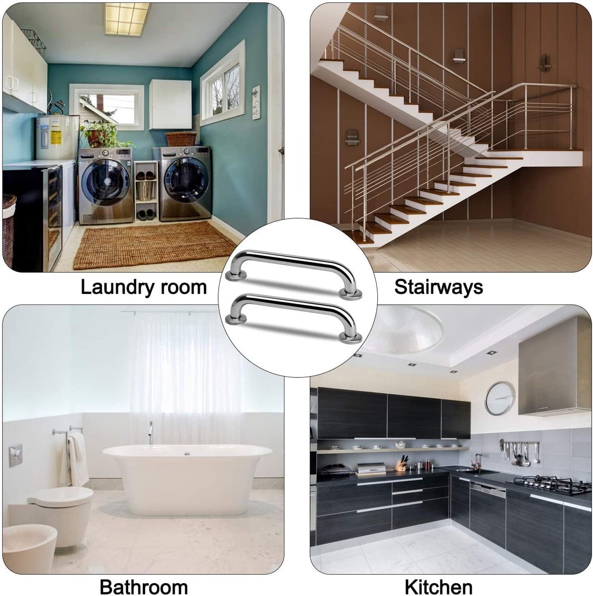 2 Pieces Bathroom Grab Bar 304 Stainless Steel - 30cm - 500lbs Load Capacity - For the Elderly
