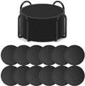 Silicone Coasters with Holder - Set of 12 - Coasters for Glasses - Coaster Set - Round Coaster Design - Coasters - Anti-Slip - Heat Resistant - Black - Gift