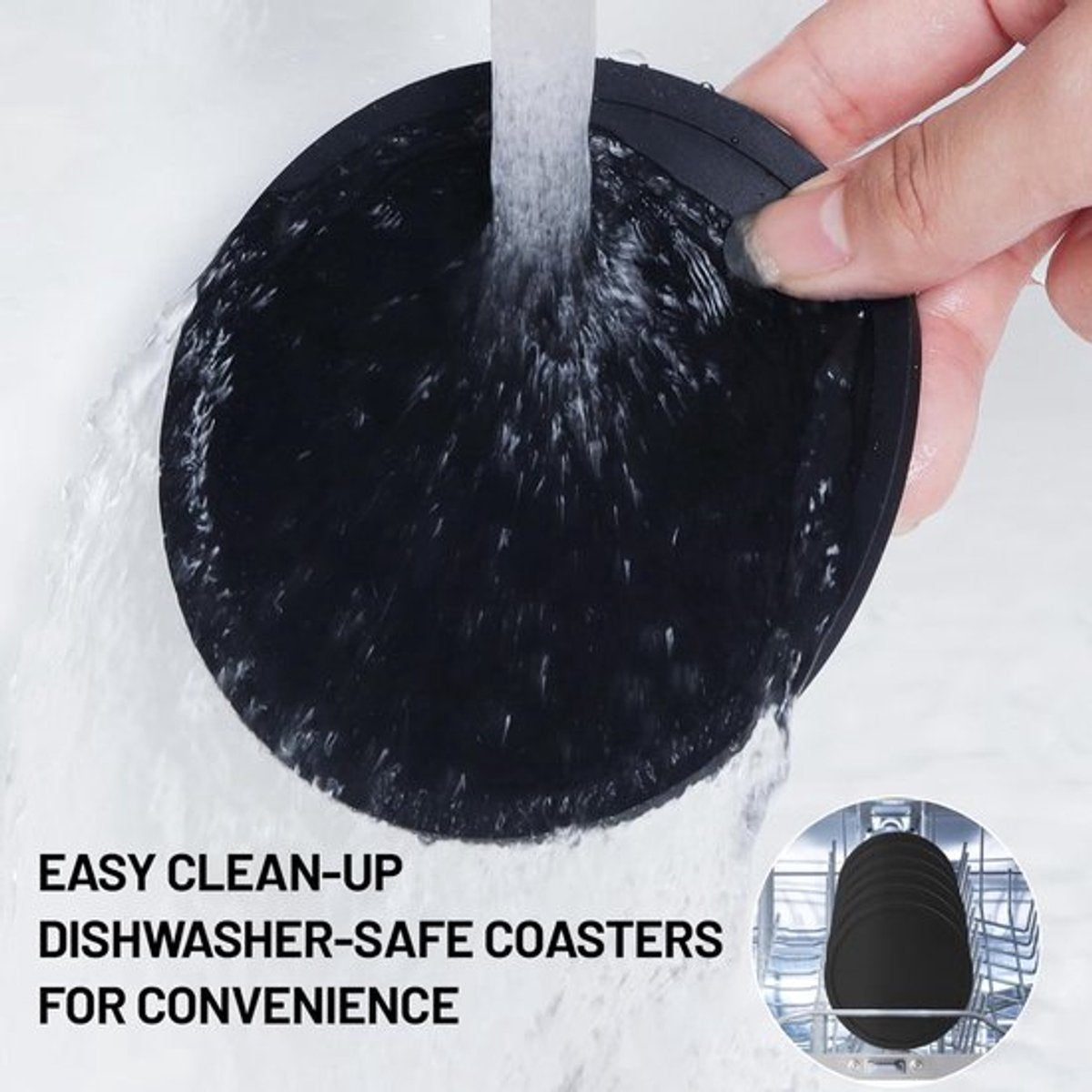Silicone Coasters with Holder - Set of 12 - Coasters for Glasses - Coaster Set - Round Coaster Design - Coasters - Anti-Slip - Heat Resistant - Black - Gift