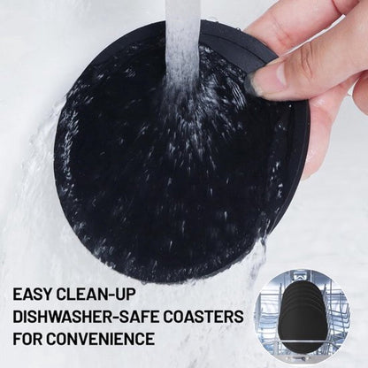 Silicone Coasters with Holder - Set of 12 - Coasters for Glasses - Coaster Set - Round Coaster Design - Coasters - Anti-Slip - Heat Resistant - Black - Gift
