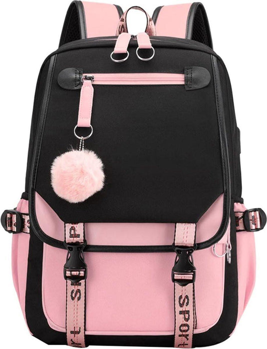 Girls School Student School Bag Outdoor Backpack With USB Charging Port, Black Pink - School Bag - Backpack - Rucksack - School - Girls - Boys - Teenagers - Book Bag - Girl's Backpack - Backpacks - Rucksack For Children - Waterproof - Laptop Backpack.