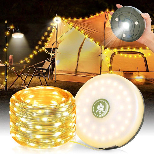 Camping Light String 10 Meters - Ambience Strip - IPX4 Waterproof - Retractable - Rechargeable - Warm White | Outdoor Lighting Garland - Camp Lamp - Camping Lamp - Lights - Light String - Tent Lamp - Rechargeable Camping Lamp With USB C - Outdoor.