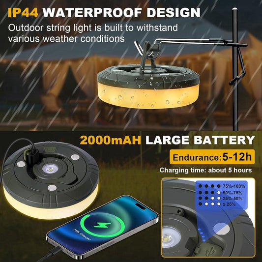 Camping Light String 10 Meters - Ambience Strip - IPX4 Waterproof - Retractable - Rechargeable - Warm White | Outdoor Lighting Garland - Camp Lamp - Camping Lamp - Lights - Light String - Tent Lamp - Rechargeable Camping Lamp With USB C - Outdoor.