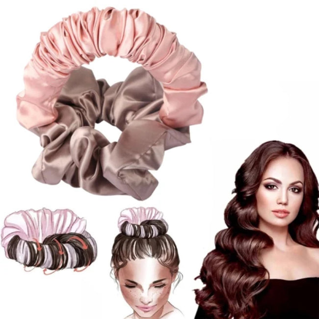 Heatless Curls - Heat-Free Curling Headband - DIY Hair Styling Tools - Curls Without Heat - Hair Curler - Soft Silk Ribbon - Hair Curler For Long Hair - Sleep Hair Rollers Wave - Curls Lazy Curling Iron Set - Curly Hair Products - Pink Hover Image