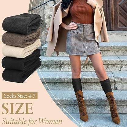 Pairs Women's Cotton Knee Socks - Moisture-Wicking - Winter Knee Socks Warm Long Boots - Seamless - Warm Knee Socks - Women's Warm Socks - Comfortable Compression Socks - Prevent Painful Legs and Feet - One Size 5 Colors