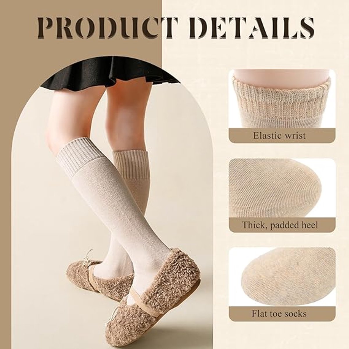Pairs Women's Cotton Knee Socks - Moisture-Wicking - Winter Knee Socks Warm Long Boots - Seamless - Warm Knee Socks - Women's Warm Socks - Comfortable Compression Socks - Prevent Painful Legs and Feet - One Size 5 Colors