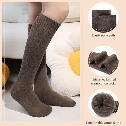 Pairs Women's Cotton Knee Socks - Moisture-Wicking - Winter Knee Socks Warm Long Boots - Seamless - Warm Knee Socks - Women's Warm Socks - Comfortable Compression Socks - Prevent Painful Legs and Feet - One Size 5 Colors