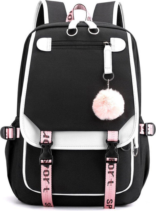 Girls School Student School Bag Outdoor Backpack With USB Charging Port, Black White - School Bag - Backpack - Rucksack - School - Girls - Boys - Teenagers - Book Bag - Girl's Backpack - Backpacks - Rucksack For Children - Waterproof - Laptop Backpack.