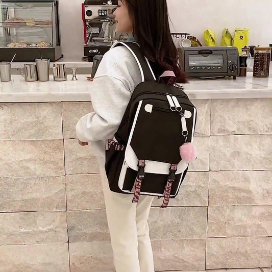 Girls School Student School Bag Outdoor Backpack With USB Charging Port, Black White - School Bag - Backpack - Rucksack - School - Girls - Boys - Teenagers - Book Bag - Girl's Backpack - Backpacks - Rucksack For Children - Waterproof - Laptop Backpack.