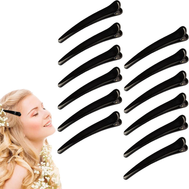 Hairdresser Hair Clips - 12 Pieces - Hair Clip - Sturdy Flat-Nose Hair Clip - Professional Hairdresser Hair Clips - Sectioning Clip - Hair Clips - Hair Pin - Hairdresser Hair Tools - Clips - Clips - Clamp - Black Clamps Hover Image