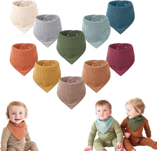 Baby Bibs - Set of 10 - Soft - Washable - Bibs - Drool Bibs - Drool Cloths for Babies and Children - Baby Bibs - Burp Cloths - Baby Neck Scarf - Adjustable Snap Fastener - Perfect for Feeding, Drooling, and Clothing Protection.