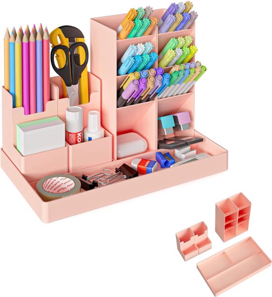 Pen Tray - 13 Compartments - Pen Holder - Desk Organizer - Pen Trays - Desk Organizer - Pen Case - Plastic - Removable - Storage System - Letter Tray - Desk Accessories - Pink