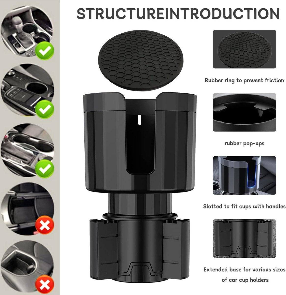 Car Cup Holder - Adjustable Cup Holder - Universal - Coffee Holder - Drink Holder - Soft Drink Holder - Large Drink Bottle Holder - Can Holder - Cupholder - Max 10.5 Cm Diameter - Expandable Base - Interior Accessories