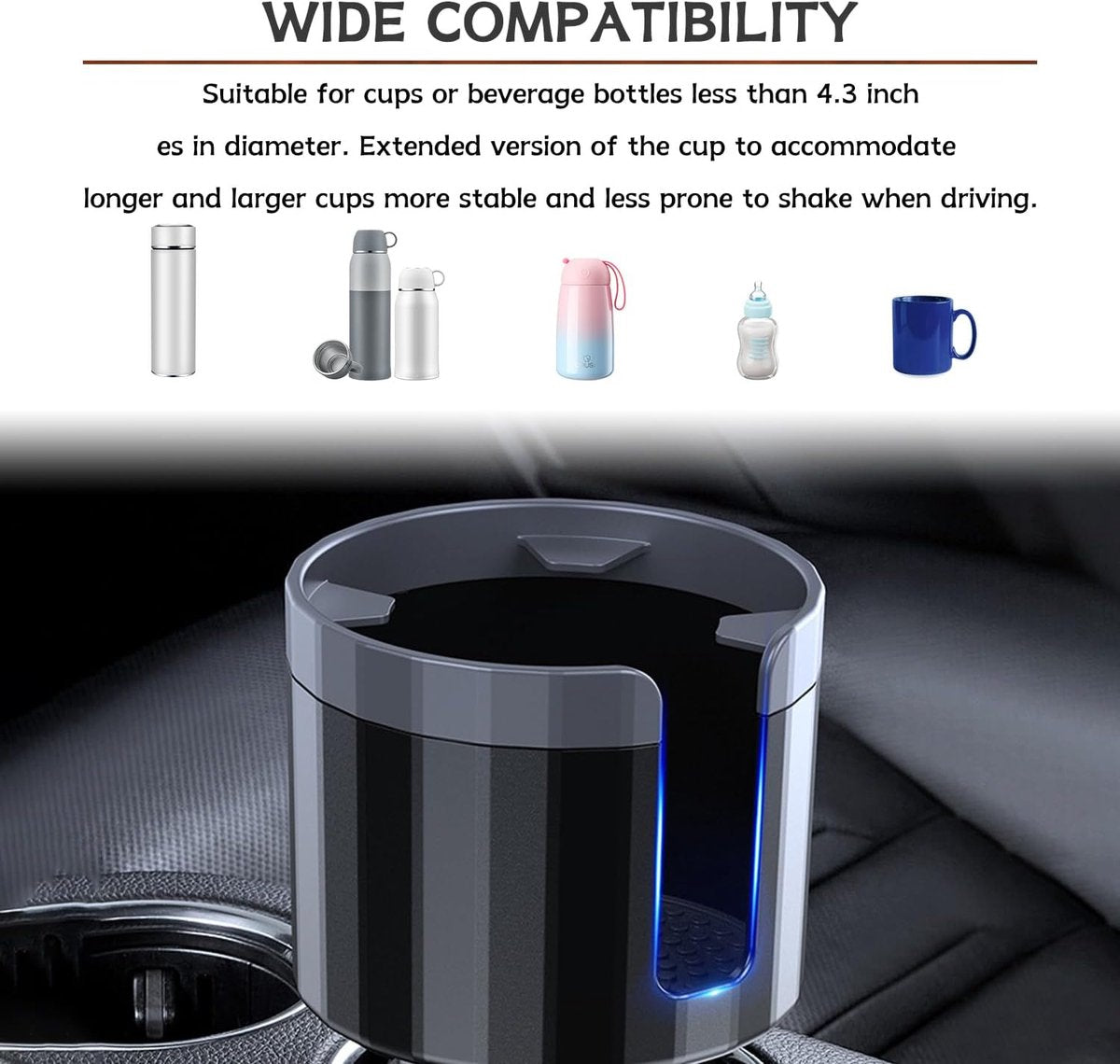 Car Cup Holder - Adjustable Cup Holder - Universal - Coffee Holder - Drink Holder - Soft Drink Holder - Large Drink Bottle Holder - Can Holder - Cupholder - Max 10.5 Cm Diameter - Expandable Base - Interior Accessories