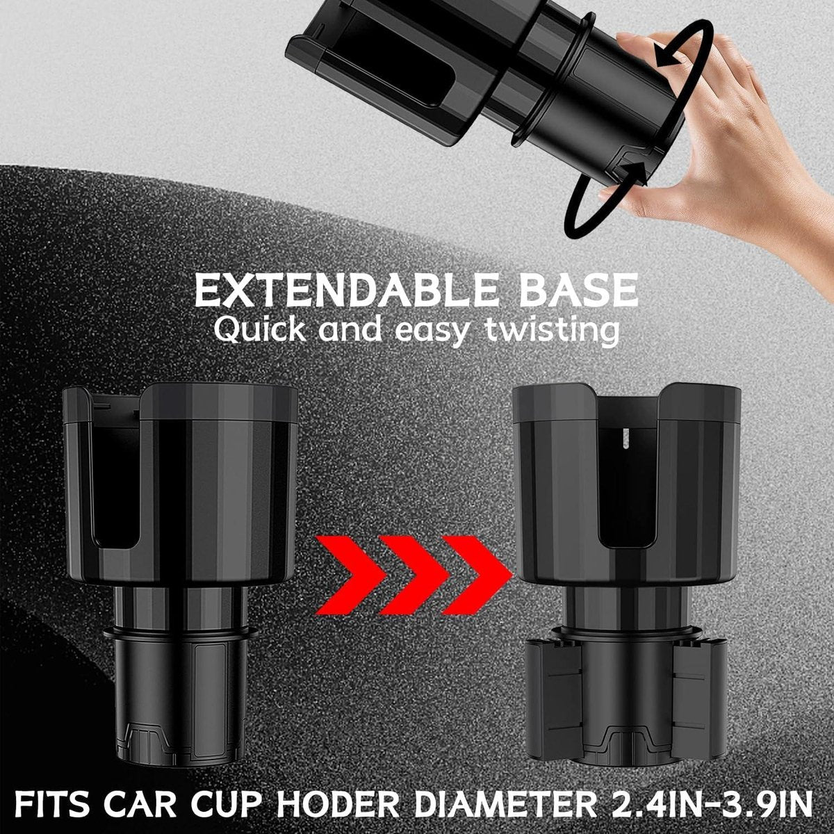 Car Cup Holder - Adjustable Cup Holder - Universal - Coffee Holder - Drink Holder - Soft Drink Holder - Large Drink Bottle Holder - Can Holder - Cupholder - Max 10.5 Cm Diameter - Expandable Base - Interior Accessories