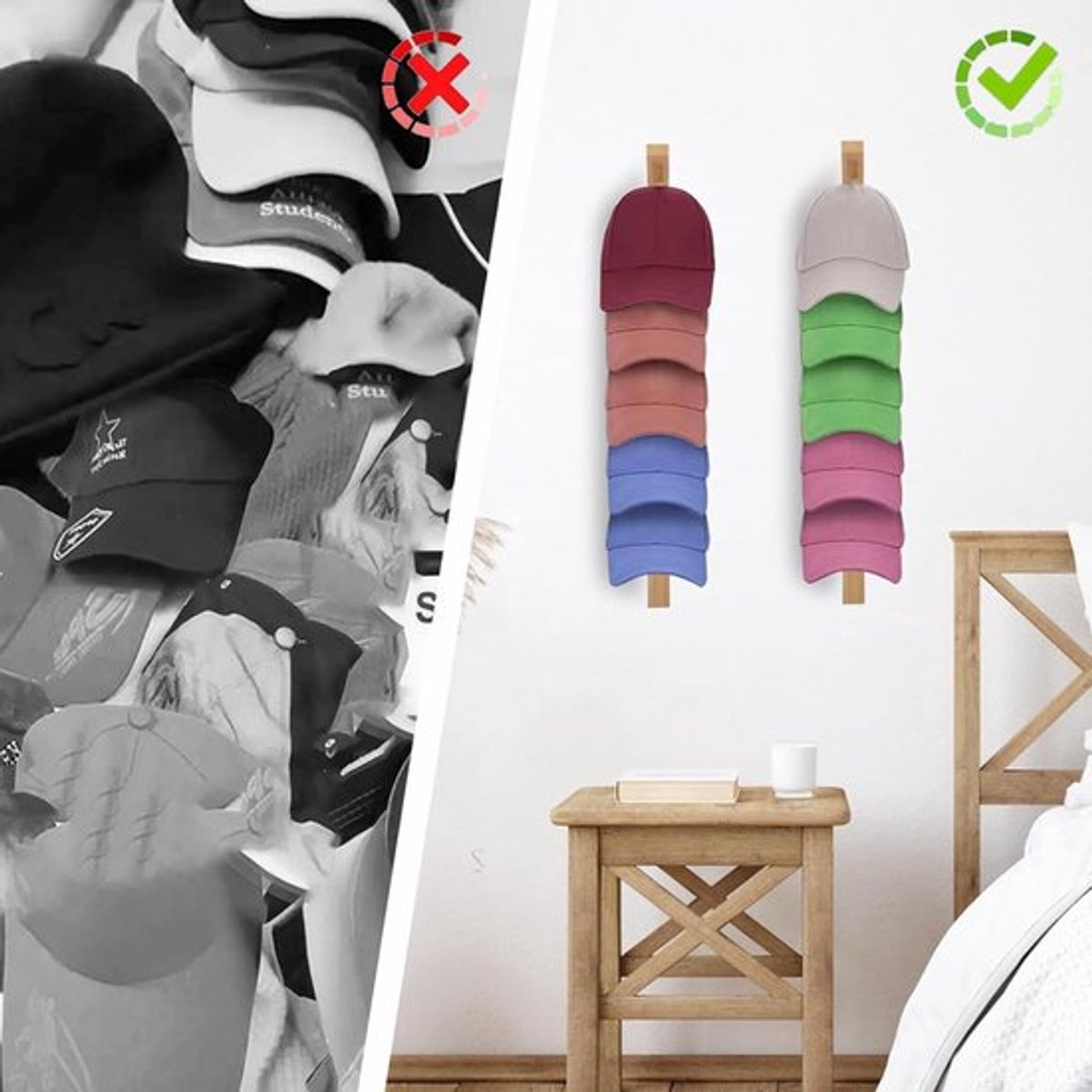 Hat Rack - 2 Pieces - Cap Rack - Cap Holder - Storage for Caps and Holders - Organizer for Caps - Coat Hook - Wall Coat Rack - Wall Hooks - Clothes Hooks - Towel Hook - Kitchen Hook - For Various Hats - Includes Screws