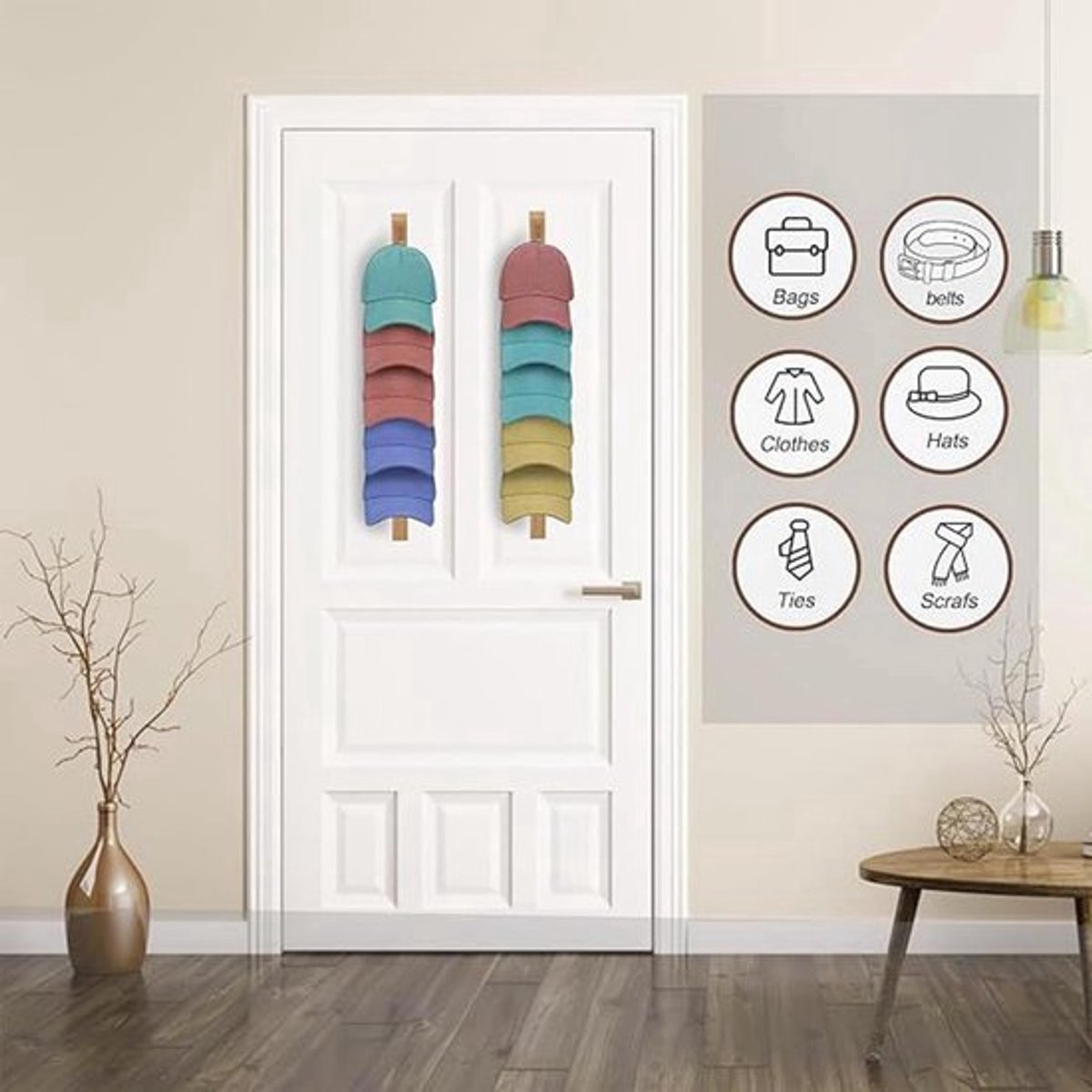 Hat Rack - 2 Pieces - Cap Rack - Cap Holder - Storage for Caps and Holders - Organizer for Caps - Coat Hook - Wall Coat Rack - Wall Hooks - Clothes Hooks - Towel Hook - Kitchen Hook - For Various Hats - Includes Screws