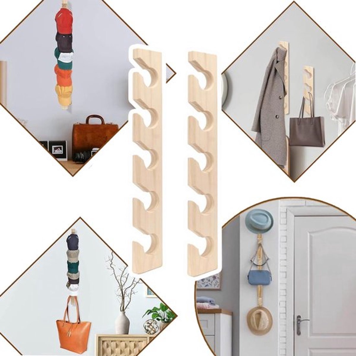 Hat Rack - 2 Pieces - Cap Rack - Cap Holder - Storage for Caps and Holders - Organizer for Caps - Coat Hook - Wall Coat Rack - Wall Hooks - Clothes Hooks - Towel Hook - Kitchen Hook - For Various Hats - Includes Screws