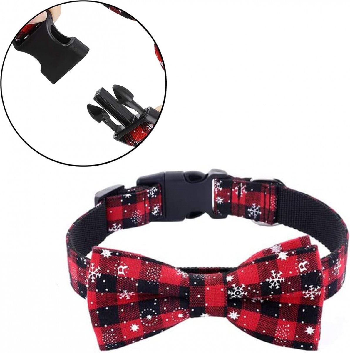 Christmas Dog Bow Tie - Festive Dog Bow Tie - Collar with Bow - Dog Collar - Red - Checkered Bowtie - Adjustable Neckline - Dog Accessories - Dog Clothing - Dogwear - Christmas - Gift - Size L
