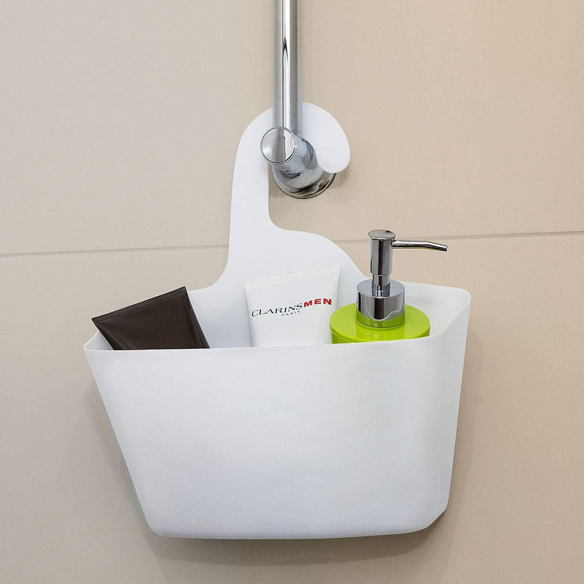Hanging Shower Baskets Set of 2 - Hangable Shower Rod Basket Rack with Hook - Hanging Bathroom / Shower Basket Bathroom Basket Shampoo Holder with Hanging Hook - Hang Shower Basket Without Drilling and Screwing - White