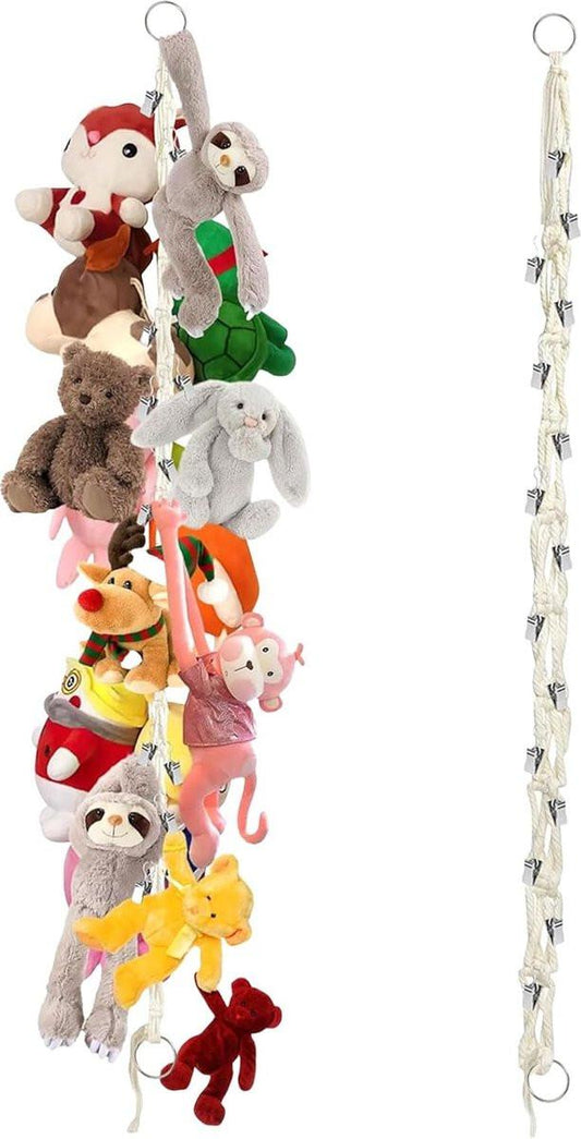 2-Piece Boho Toy Storage Chain - Hanging Plush Toy Storage Chain - For Storage And Organization Of Toys - Hanging Stuffed Animal Holder With 20 Metal Clips - Room Decoration - For Hanging Hats, Socks, Christmas Cards.