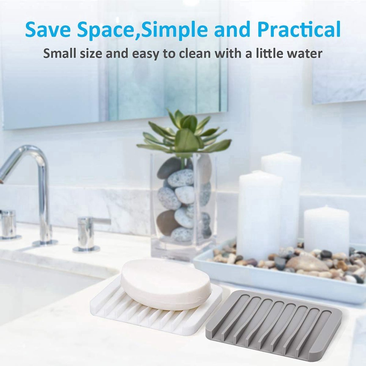 2x Soap Dish - Silicone Soap Dish - Hand Soap - Soap Holder with Drain - Bathroom Accessories - Soap Holder - Soap Mat - Soap Rack - Soap Box - Shower - Sustainable - Grey and White