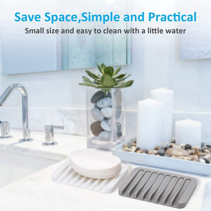 2x Soap Dish - Silicone Soap Dish - Hand Soap - Soap Holder with Drain - Bathroom Accessories - Soap Holder - Soap Mat - Soap Rack - Soap Box - Shower - Sustainable - Grey and White