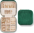 Mini Jewelry Box - Luxury Jewelry Box - With Mirror - Jewelry Box - Flannel - Jewelry Holder - Jewelry Storage Box - Bijouterie Box - Zipper - Travel - Traveling - Women/Girls - Green - Gift For Her - Soft Protection