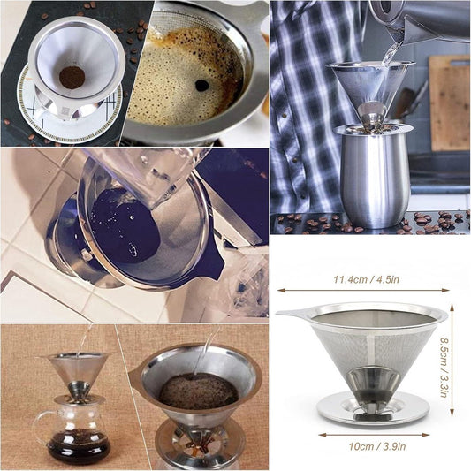 Reusable coffee filter for 6 cups - stainless steel permanent filter - clean after use