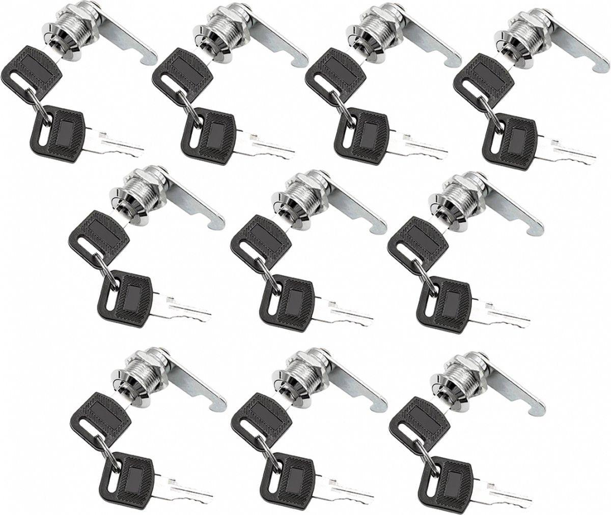 Tilt Lock - 10 Pieces - Locker Lock - Letterbox Lock - 16 mm - Includes 20 Keys - Furniture Lock - Drawer Lock - Small Lock with Keys - Sturdy Letterbox Lock - Protect Your Privacy - 10-Piece Value Set.