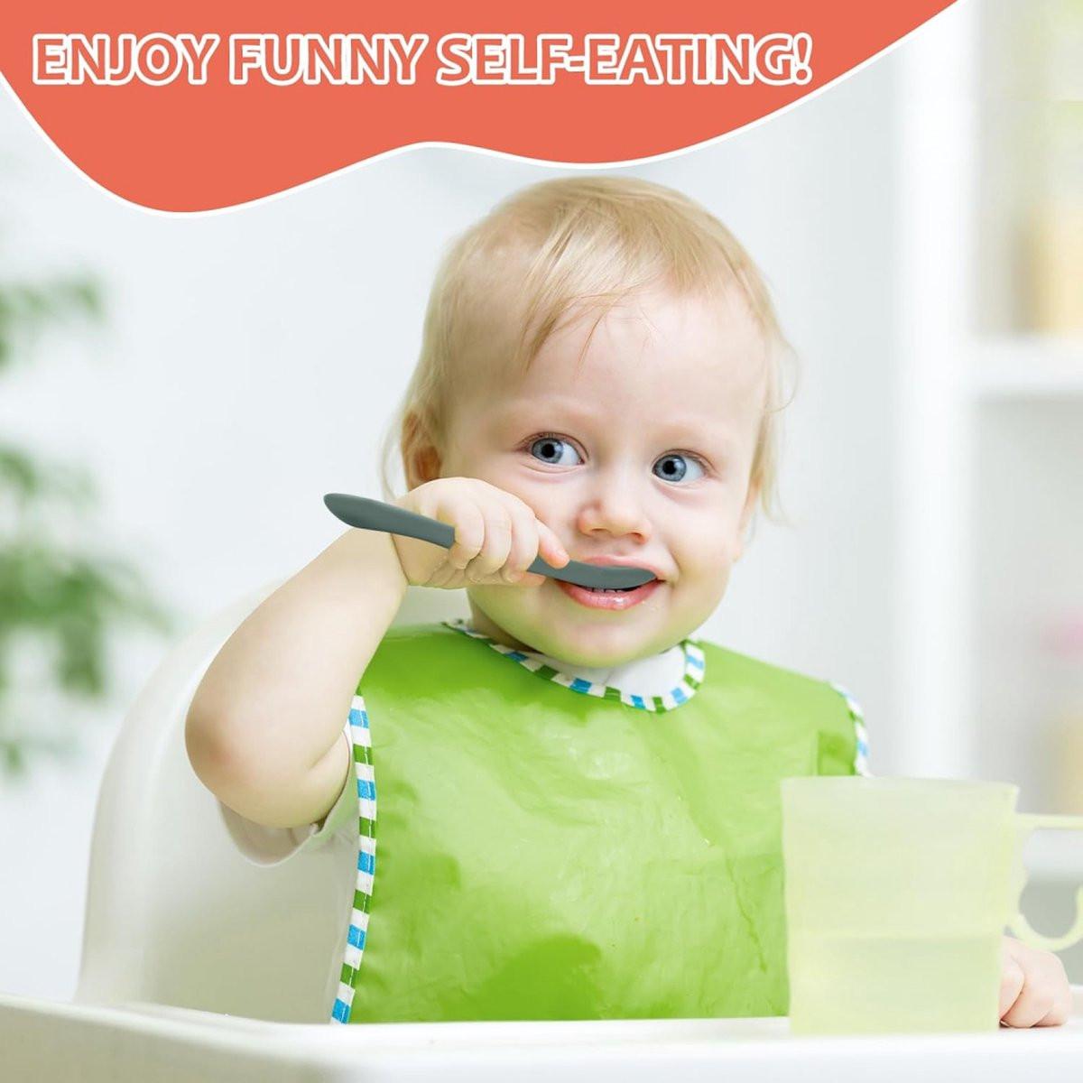Silicone Baby Spoons - 6 Pieces - Children's Spoons - BPA Free - Cutlery Spoon - Soft Spoons - Baby Cutlery - Children's Cutlery - Feeding Spoon - Spoons for Learning to Eat with Cutlery - Tablespoon.