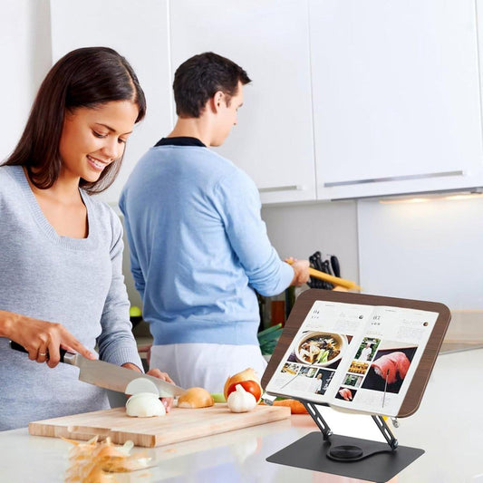 Reading Book Stand - Book Stand - Rotates 360 Degrees - With Page Holders - Adjustable Book Stand - Cookbook Stand - Anti-Slip Reading Stand - Book Support - Foldable and Portable - For Office, Kitchen, School, Textbook, Recipe.