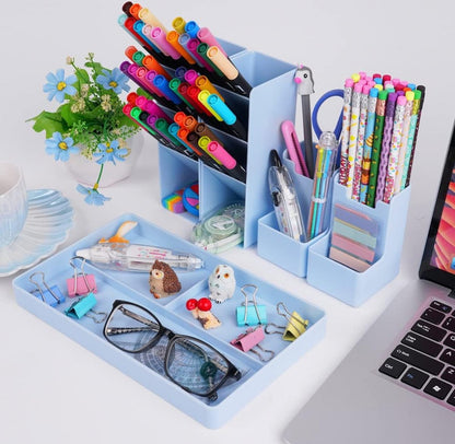Pen Tray - 13 Compartments - Pen Holder - Desk Organizer - Pen Trays - Desk Organizer - Pen Case - Plastic - Removable - Storage System - Letter Tray - Desk Accessories - Blue