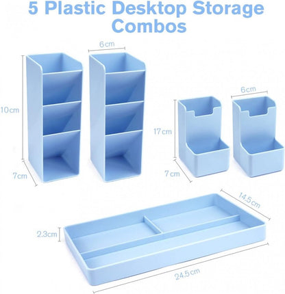 Pen Tray - 13 Compartments - Pen Holder - Desk Organizer - Pen Trays - Desk Organizer - Pen Case - Plastic - Removable - Storage System - Letter Tray - Desk Accessories - Blue